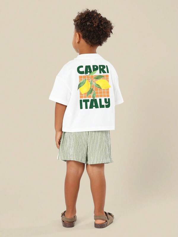 SUMWON Tricou de vară pentru copii cu imprimeu Capri Lemon, model Beach Vibes Vacation Club Italia, streetwear cu mânecă scurtă