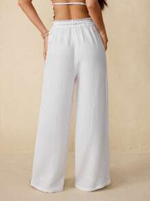 SHEIN PETITE Damen Urlaubs Lässig einfarbige Hose mit Spitzen-Patchwork und weitem Bein