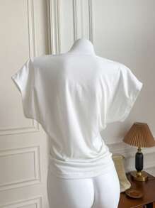 Comfortcana New Summer Shell Tassel White Knit Women's Summer Shell Trim Ruffle T-Shirt - White - View 2