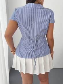 SHEIN POPSWAY Plus Size Blue & White Striped Slim Fit Blouse
