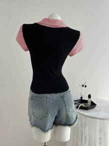 Elamini 女式波点印花针织立领上衣，春夏 - 彩色 - 查看 2