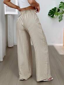 SHEIN EZwear Pantalones casuales de pierna ancha a rayas para mujer, ideales para ir y venir