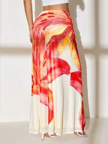 SHEIN PETITE Knitted Mesh Printed Low-Rise Fitted Fishtail Skirt For Women - Multicolor - View 2