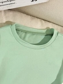 SHEIN 男婴幼儿 0-3 岁可爱小狗印花连体衣搭配苹果绿 T 恤套装，可爱春夏装 - 綠色 - 查看 4