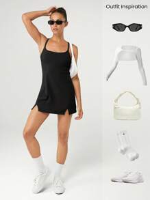 GLOWMODE FeatherFit™-Air Elevate A-Line Built-In Peekaboo Short Pocket Mini Slip Dress Low Impact Daily Summer Quick Dry Moisture Wicking