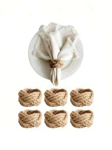 SHEIN 2/4/6/8/10/12 buah Cincin Serbet Linen Tenun Tangan dengan Desain Bunga - Bahan Jute Alami untuk Dekorasi Meja Bertema Bahari, Sempurna untuk Pesta, Pernikahan, Ulang Tahun & Suasana Makan - MultiWarna - View 10