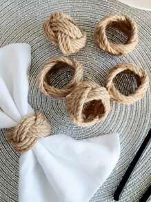 SHEIN 2/4/6/8/10/12 buah Cincin Serbet Linen Tenun Tangan dengan Desain Bunga - Bahan Jute Alami untuk Dekorasi Meja Bertema Bahari, Sempurna untuk Pesta, Pernikahan, Ulang Tahun & Suasana Makan - MultiWarna - View 8