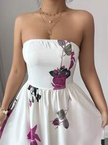 Elenzga Vestido sin mangas con estampado floral tejido y corsé en la cintura, apropiado para reuniones, cenas formales y vestidos de noche de lujo