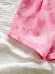 SHEIN 新生女婴可爱百搭粉色心形连体衣，夏季