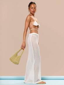 MUSERA Halterneck Crochet Bralette And Fitted Maxi Skirt Beach Birthday Cover Up Summer Vacation Holiday Festival Cute Casual Elegant Tuscan Sun