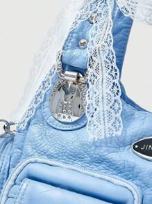 ROMWE Grunge Punk 新款 Rocker Chic 单肩包，女式深色朋克摩托车手提包