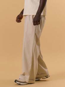 Musero Herren Gerade Bein Zweischichten Hose mit elastischem Kordelzug und Knopfdetails, für Frühling Sommer Urlaub