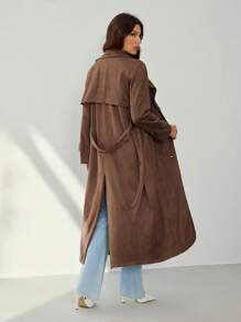 SHEIN Tall Women Casual & Commute Minimalist Elegant Long Trench Coat,Fall Women Clothes - Brown - View 2