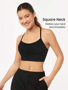 GLOWMODE FeatherFit™ Square Neck Y-Back Bra Gym  Spring Summer - Black - View 3