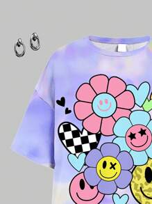 SHEIN 青少年女孩休闲宽松短袖 T 恤和紧身裤两件套，适合夏季 - 彩色 - 查看 4