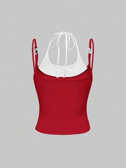 Y2K Metallic Pendant 2 In 1 Spaghetti Strap Camisole