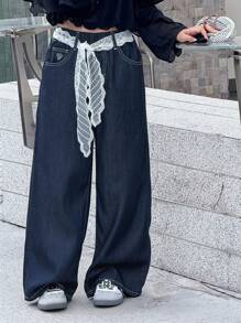 Dazy Kids Tween Girls' Pocket Loose Wide Leg Casual Versatile Denim Jeans - Blue - View 1