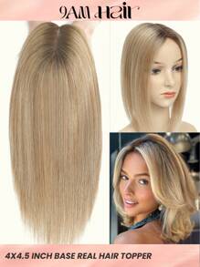 適用於稀疏頭髮女性的真人直髮頂部髮片