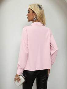 Xyvia Blusa elegante para oficina de mujer con decoración de strass y flecos - Rosa - Ver 2