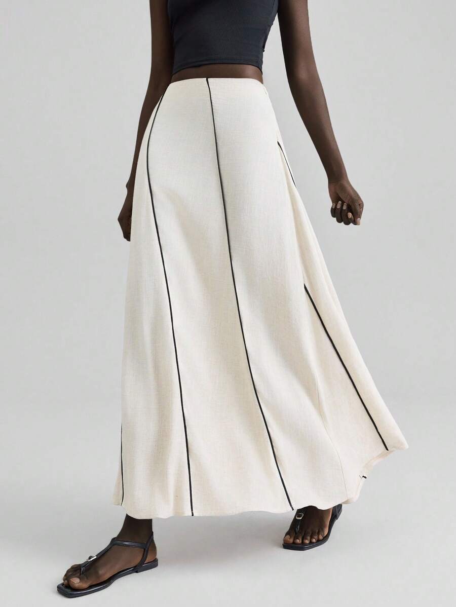 Ontre 2025 Autumn/Winter Women's Clothing, Fall/Winter Women's Wear, Back To School, Halloween, Christmas, Business Casual, Retro Elegant Versatile Basics, Nashville Apparel, High-Waisted Silhouette Design Long Fashionable Skirt, Suitable For Independence Day, Christmas, Beach Vacation, Graduation, Office - Apricot - View 1