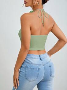 SHEIN PETITE Women's Solid Color 3D Floral Decorated Tank Top - Mint Green - View 2