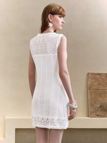 EMERY ROSE Women's Crochet Lace Patchwork Sleeveless Fitted Knit Mini Dress,Vacation Outfits Woman,Beach Outfits For Woman,Sun Dress,Hawaii Outfits Women,Summer Clothes Women,Dresses For Women Casual,Sexy Dresses For Women,Cruise Women Outfits,Beach Clothes,Resort Wear Women,White Dress - White - View 3