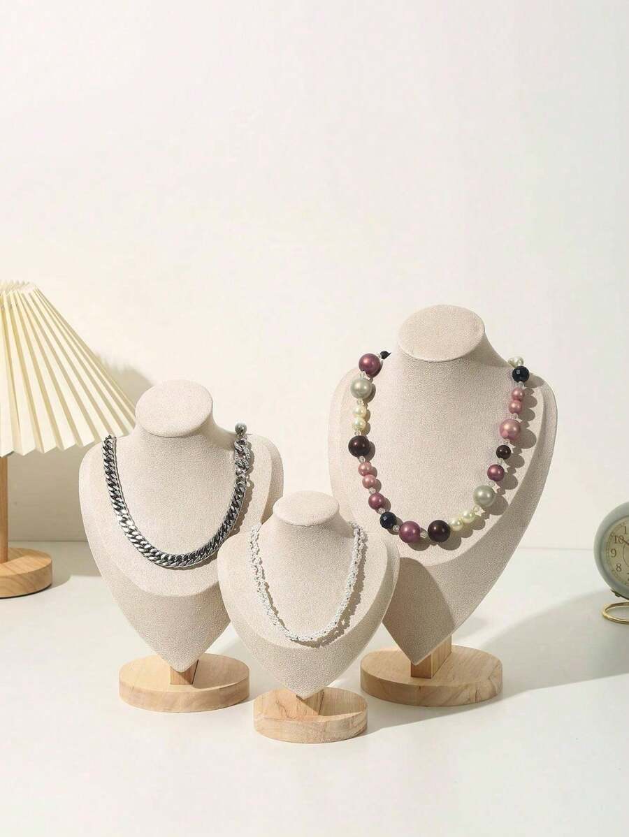 SHEIN Wooden Human Figure Model Jewelry Display Stand, Necklace Showcase For Countertop, Jewelry Props, Display Rack For Accessories, Necklace Hook Back To School - Beige - View 1