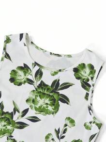 Ellevyn 2 件套 - 女士优雅花卉印花紧身连衣裙和粉色中袖针织开衫，适合约会、通勤、日常穿着 女士绿色服装 鼠尾草绿色服装 花卉连衣裙服装 秋季女装 女士教师服装 女士橙色套装 女士教师服装 秋季女装 - 綠色 - 查看 4