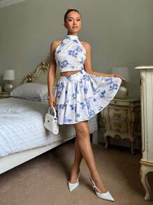 Glamine Printed Romantic Set With Tie-Up Peplum Skirt, Flattering For Everyday Wear Fall Women Clothes Back To School - Multicolor - View 6