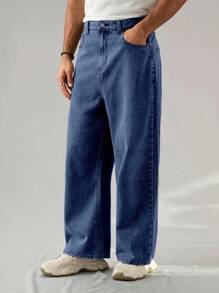 Chillumni Quần Jeans Ống Rộng Có Túi Màu Xám Nhạt Cho Nam - Rửa tối - Xem 4