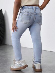 Jeans skinny bleus extensibles pour jeunes filles, tenue de vacances décontractée de printemps et d'été dans un style boho chic