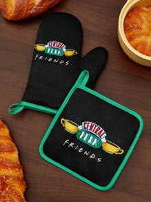 FRIENDS X SHEIN Accesorios de cocina resistentes al calor con estampado de Maldivas y Trilu, a elegir entre guantes o agarradores, aptos para el horno, con aislamiento de almohadilla gruesa