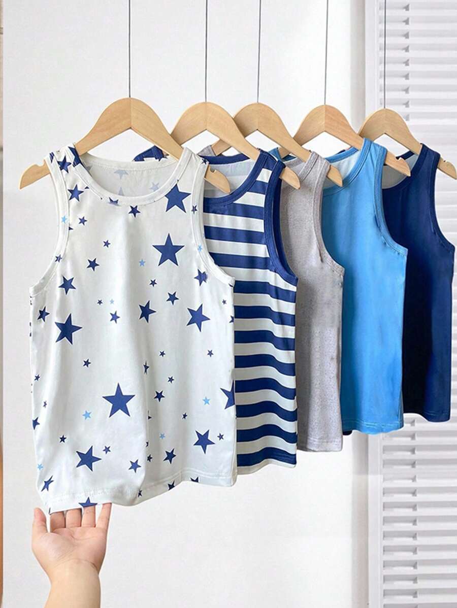 SHEIN 5pcs Set Comfortable Casual Tank Tops For Tween Boys Boys Tank Tops Fall Winter