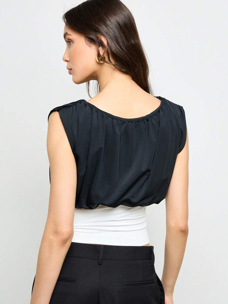 Elegant Sleeveless Ruched Bubble Top Blouse