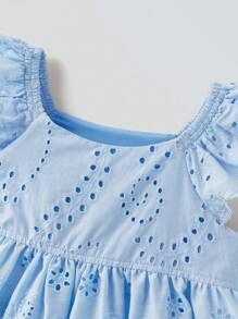 Maija Kids Maija Kids 年轻女孩夏季轻盈镂空刺绣荷叶边下摆 A 字形舒适可爱百搭简约时尚休闲吊带背心 - 藍色 - 查看 3