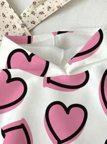 SHEIN Leap Crew Cute Cartoon Pink Heart Print, Tween Girl Casual Loose Comfortable Long Sleeve Hooded Sweatshirt Autumn Winter Clothes ForGirln - Multicolor - View 3