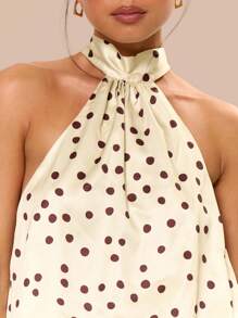 MUSERA 露背吊带低腰缎面波点迷你连衣裙，适合生日、毕业典礼、夏季假期、节日等场合，可爱休闲又不失优雅，适合托斯卡纳阳光、伊比沙岛、婚礼、海滩、夜生活、约会、生日派对、冬季派对等场合，尽显优雅时尚。 - 卡其色 - 查看 2
