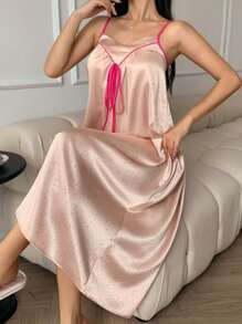 DAZY Camisola de dormir feminina com blocos de cores, bolinhas, cetim franzido, pijama, vestido de dormir Moo Moo - Rosa - Ver 6