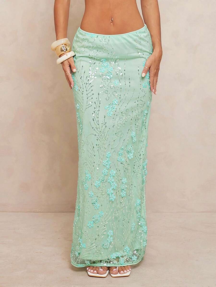 Lumalex 秋季简约复古夏季泳装泳衣泳装度假优雅复活节波西米亚风海滩热门户外丰富层次婚礼季宴会成人礼海滩海边女士亮片装饰低腰开衩半身裙