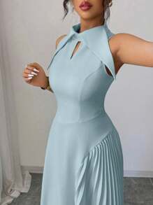 Modelyn Retro Square Neck Sleeveless Elegant French Dress - Blue - View 5