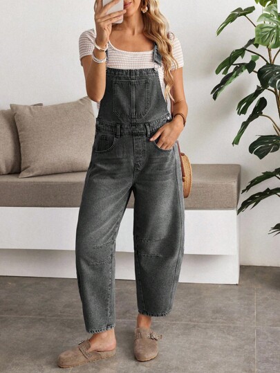 EMERY ROSE Women's Loose Pocketed Conical Denim Bib & Brace Jumpsuit, Summer Women Overalls Jean Overalls Denim Overalls Baggy Overalls Jumpsuits For Women