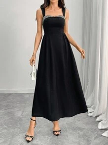 INAWLY Women Elegant Rhinestone Sleeveless Dress, Summer - Black - View 4
