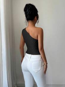 Elenzga Áo cánh thời trang bó sát xẻ tà một bên vai màu hồng thanh lịch cho nữ, mùa hè - màu đen - Xem 4