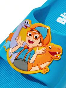Blippi X SHEIN Cute Cartoon Dinosaur Blue EVA Lightweight Non-Slip Protective Toddler/Little Kids' House Slippers, Suitable For Bathing Or Beach Use - Blue - View 6