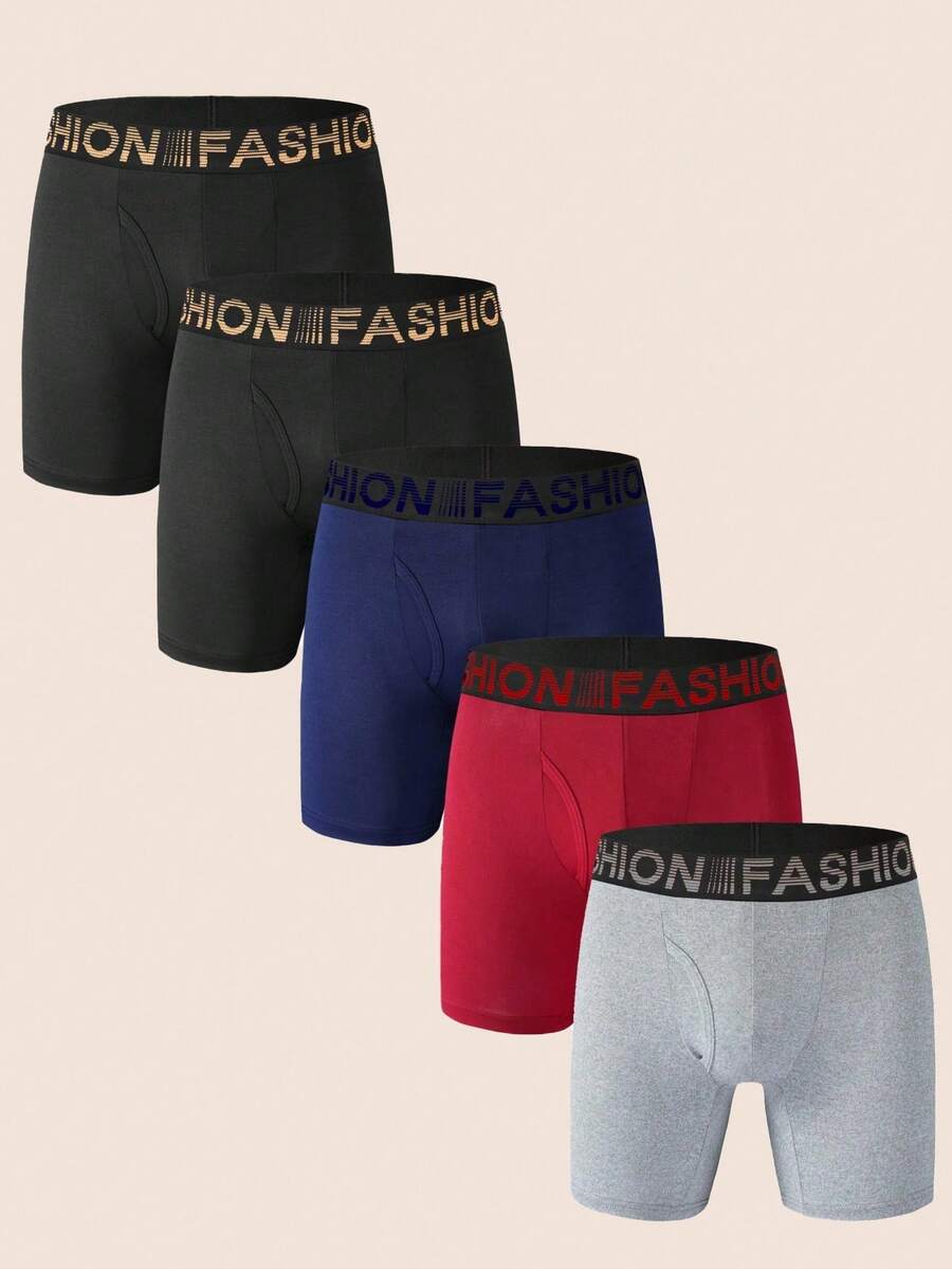 Manfinity Underwear&Sleepwear Basics 5 件套男士纯色拼接简约休闲三角裤 - 彩色 - 查看 1