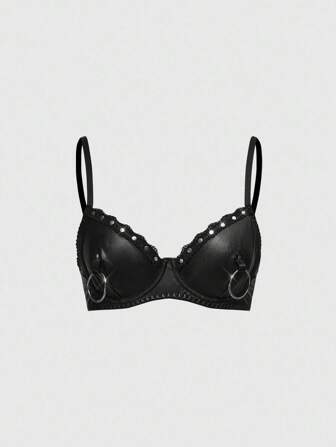 Grunge Punk Gothic Punk Studded Strap PU Material Underwire Bra