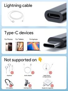 Teckwe 2 piezas Adaptador hembra Rayo a macho USB-C de alta calidad, solución de carga rápida y transferencia de datos, diseño reversible compacto y duradero para conexión conveniente, esenciales para el regreso a clases, color negro