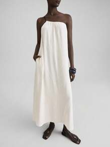 Ontre 2025 年夏季女装连衣裙，适合独立日、圣约翰节、海滩、度假、毕业典礼、办公室、沙滩装、节日、茶会、派对，纯色不对称领口休闲长裙