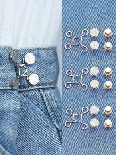 3 مجموعة جهاز شد الخصر للبنطلونات، مشبك قابل للتعديل ، أزرار إضافية للجينز لجعله أكثر ضيقًا، أداة تعديل الأزرار للبنطلونات والتنانير والأكمام