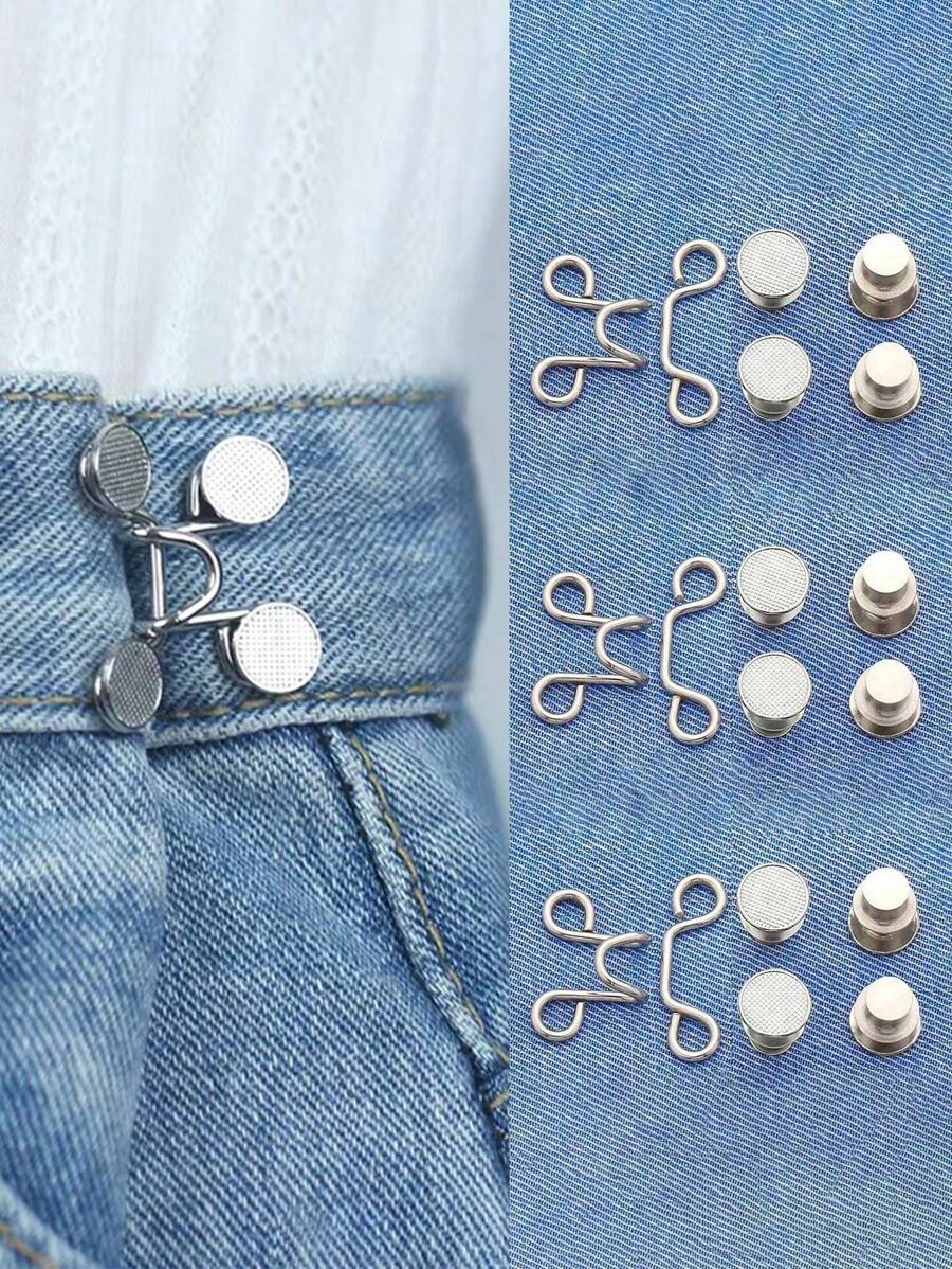 Bộ 3 Đai Thắt Lưng Quần, Bộ Khóa Thắt Lưng Có Thể Điều Chỉnh, Nút Thêm Cho Quần Jean Giúp Quần Jean Ôm Hơn, Nút Điều Chỉnh Cho Quần, Quần Jeans, Váy, Tay Áo - Bạc - Xem 1